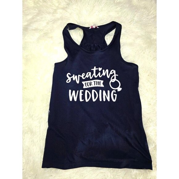 Sweating For The Wedding Racerback Tank Top Medium Navy - Picture 3 of 6